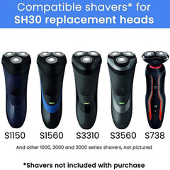 RF RollingFit SH30 head on Philips shaver highlights gentle skin protection.