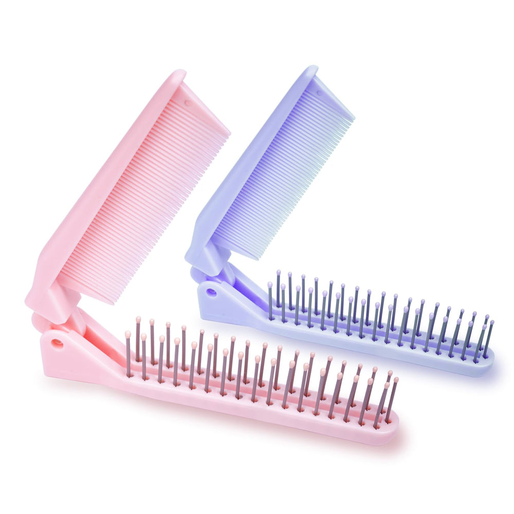 RHOS mini folding comb pink open for travel-ready detangling on the go.