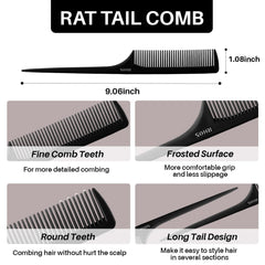 RHOS rat tail comb with fine teeth for smooth detangling and controlled volume.