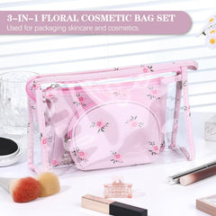 Richeart 3pc makeup pouch set in different sizes for versatile on-the-go storage