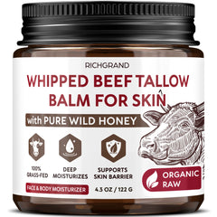 RICHGRAND beef tallow jar close-up with whipped texture for hydration