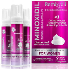 Rida Minoxidil foam application on scalp for daily regrowth support in women.