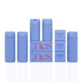 RIES essential bottles 3.4oz shampoo blue—leak-free travel and organized toiletries.