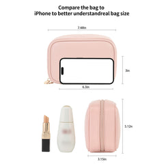 RIGHT AWAY pink makeup bag waterproof PU leather for easy cleaning.