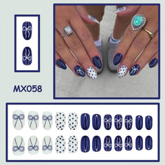 RIICFDD dark-blue glossy almond nails for a full-cover French-inspired look