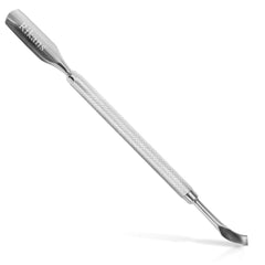 Rikans Cuticle Pusher stainless-steel closeup for precise cuticle removal.