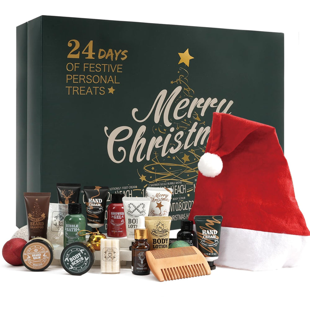 Rinse & Robust Advent calendar cover showing festive men's grooming gift appeal