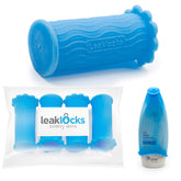 Rinseroo LeakLocks Skins 4-pack front view showing leak-proof luggage protection.