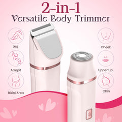 Risina bikini-trimmer body-and-face close-up highlights ergonomic grip and control.