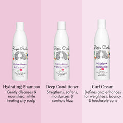 Rizos Curls hydrating shampoo bottle promotes moisture for all curl types