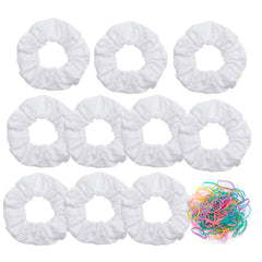 RJMBMUP 10-pack white cotton scrunchies pack—gentle, stretchable hair ties for all-day comfort.