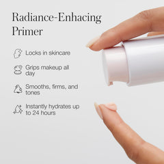 RMS Beauty RE:Evolve Primer close-up shows minimized pores for smoother skin.