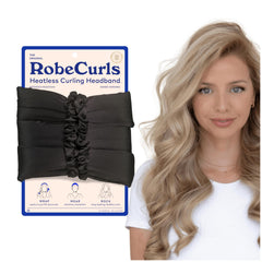RobeCurls Original headband closeup showing secure wire hold for lasting heatless curls.