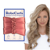 RobeCurls headband rose close-up showing secure overnight curls