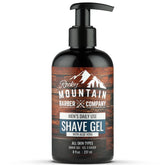 Rocky Mountain Barber Company clear shave gel in pump-cap for precise, visible shaving.