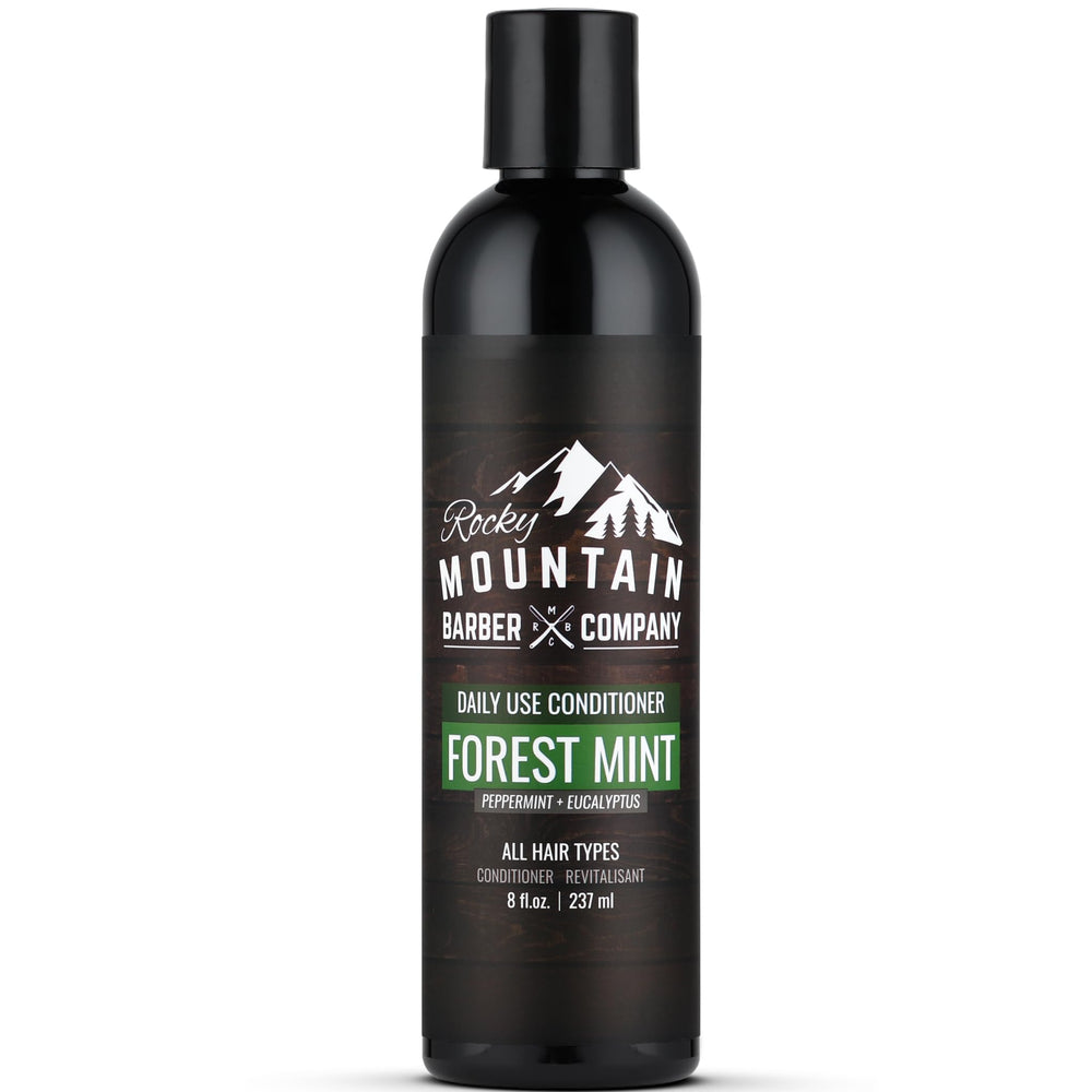 Rocky Mountain Barber Company men's conditioner bottle pours for refreshing mint aroma
