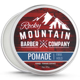 Rocky Mountain Barber Company pomade strong-hold tin closeup for long-lasting style