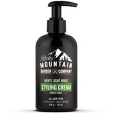 Rocky Mountain Barber Company Styling Hair Cream bottle with pump for easy one-handed application.