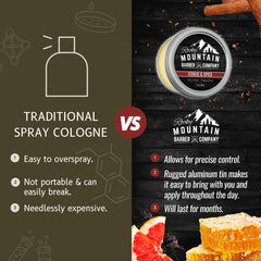 Rocky Mountain Barber Solid Cologne application on wrist shows precise, controlled use.