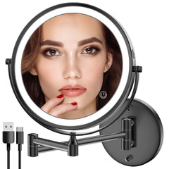 Rocollos rechargeable wall mirror front view shows space-saving design for makeup routines