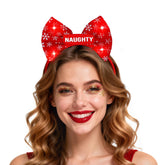 ROC PARTY light-up Christmas headband with red bow adds festive glow for photos.