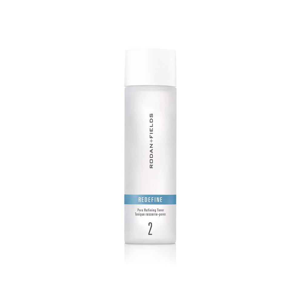 Rodan + Fields redefine pore toner bottle shown for deep cleansing and exfoliation.