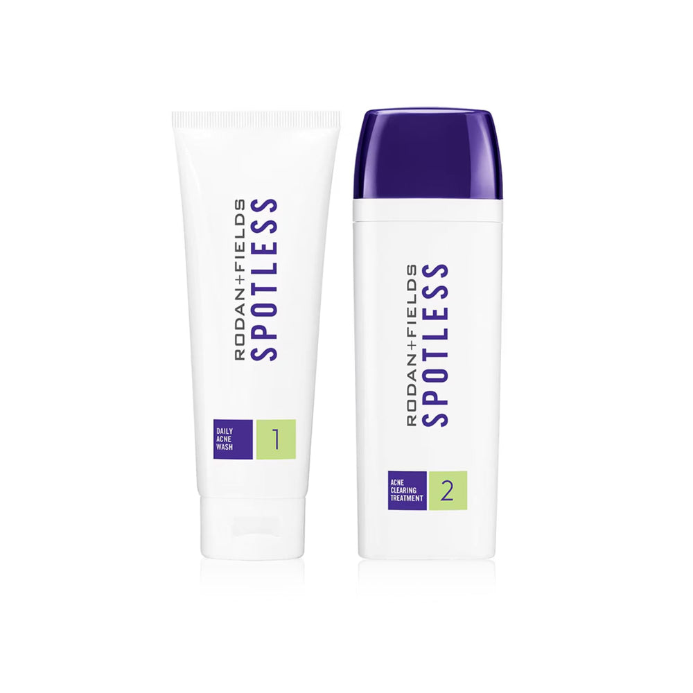 Rodan + Fields Spotless Regimen bottle close-up showing gentle cleansing for clearer teen skin.