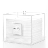 Rolheit disposable face-towel holder in a clear acrylic box offering spacious towel storage