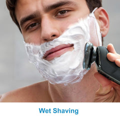 RF RollingFit head in use demonstrates clean snag-free beard trimming.