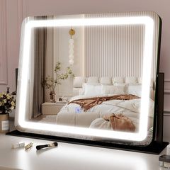 ROLOVE 22x17 inch lighted vanity mirror offers full-face desk view for precise makeup.