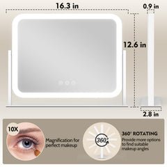 ROLOVE lighted makeup mirror demonstrates three color lighting modes for adaptable morning to evening routines