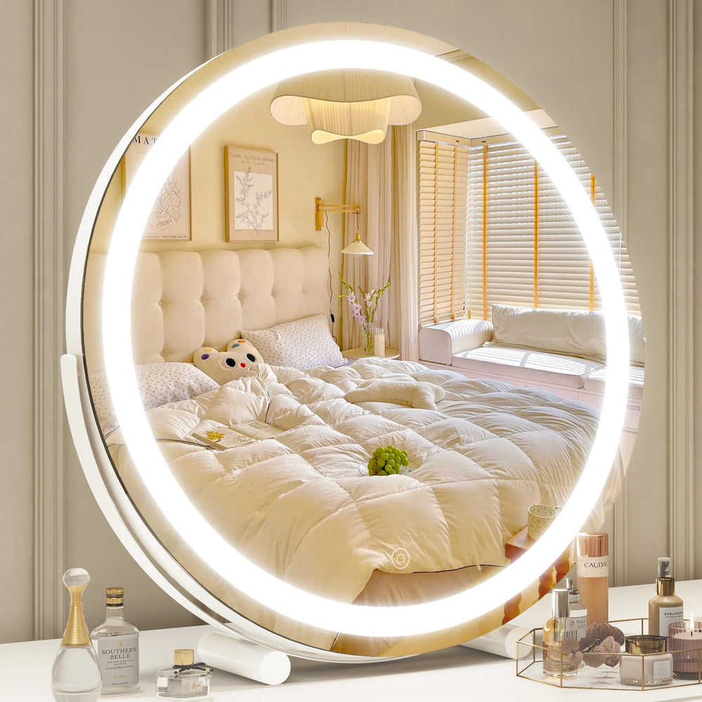 ROLOVE makeup mirror with lights in front view for shadow-free makeup.