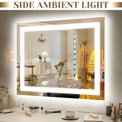 ROLOVE 22x20-inch mirror showing dimming control for customizable brightness during skin care
