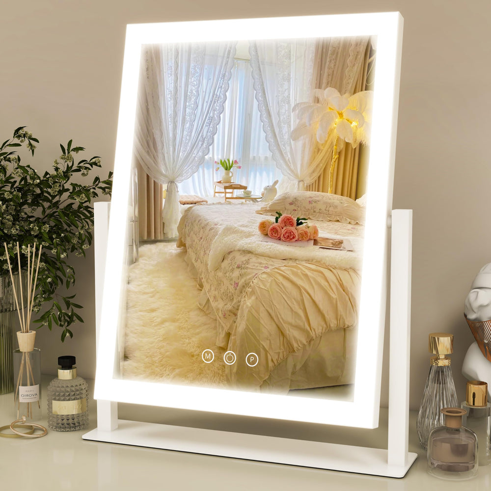 ROLOVE vanity mirror with lights front view showing three-color LEDs for precise makeup.