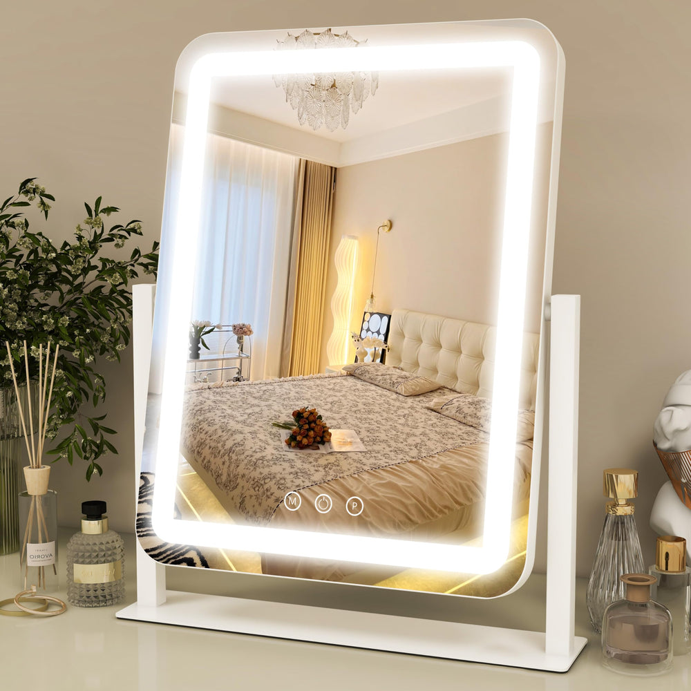 ROLOVE vanity mirror with lights on for table-top grooming