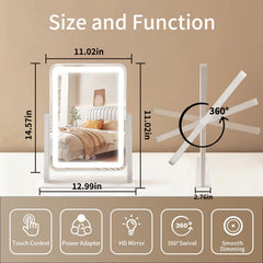 ROLOVE vanity mirror smart touch controls for easy brightness adjustment