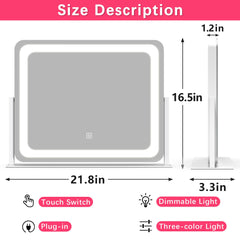 ROLOVE vanity mirror showing three color modes warm daylight cool for versatility
