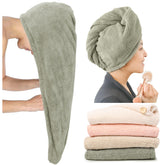 ROLSHOL extra-large towel wrap in green pinstripe with buckle for secure hair drying