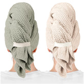 ROLSHOL hair towel wrap green demonstrates quick-dry microfiber for efficient mornings.