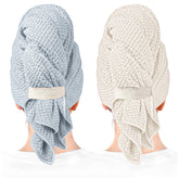 ROLSHOL large microfiber hair towel blue wrap demonstrates quick-dry convenience for curly hair.