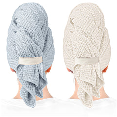 ROLSHOL large microfiber hair towel blue wrap demonstrates quick-dry convenience for curly hair.
