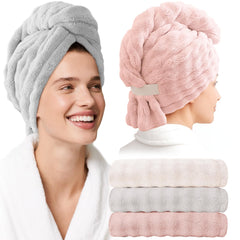 ROLSHOL microfiber hair towel close-up shows ultra-absorbent fibers for quick drying.