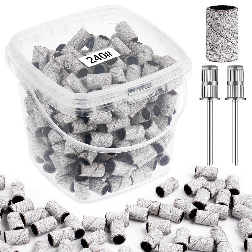 Rolybag sanding bands 240-grit extreme fine in bucket for easy storage and quick polish.