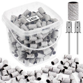 Rolybag sanding bands 240-grit extreme fine in bucket for easy storage and quick polish.
