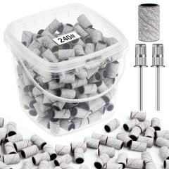 Rolybag sanding bands 240-grit extreme fine in bucket for easy storage and quick polish.