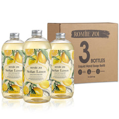ROMIIE ZOI lemon-scent refill 750ml pack shown for easy restock and fresh fragrance in every wash