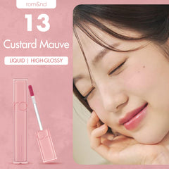 rom&nd DEWY·FUL Water Tint 13 Custard Mauve closeup of glossy finish