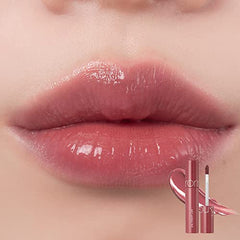 rom&nd Fruit Lip mulled peach swatch reveals warm peach coral shade for fall looks.