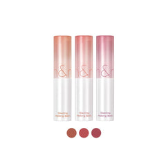 rom&nd Glasting Melting Balm Trio application closeup highlighting smooth texture and vivid color payoff.