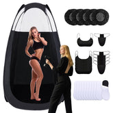 ROMSPRI spray tan tent fully opened for privacy during professional sessions.